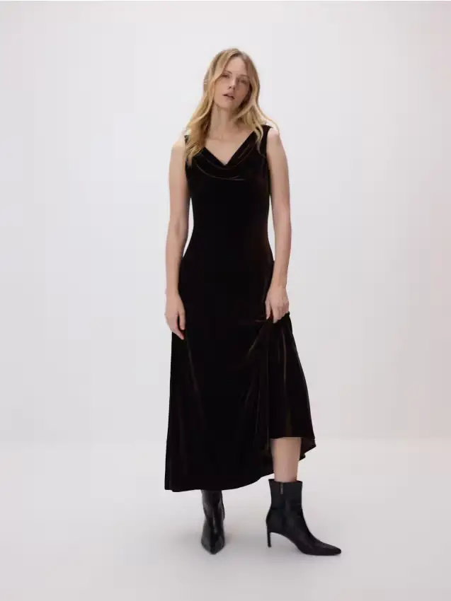 Vestito in velour - marrone scuro