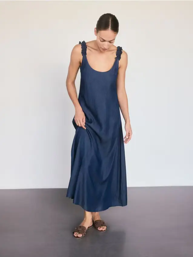 Vestito maxi in lyocell - blu scuro