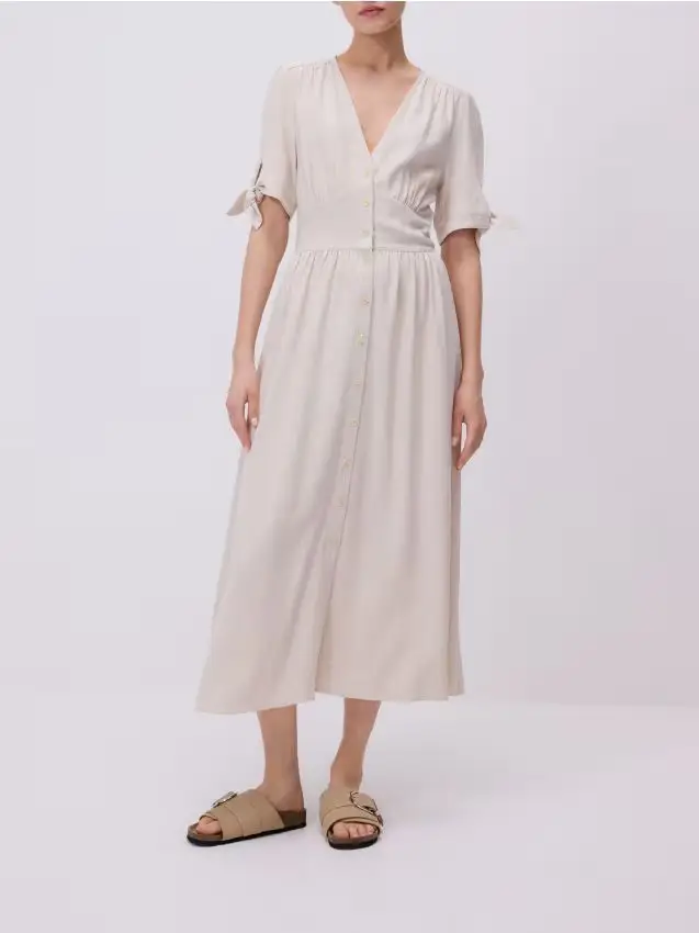 Vestito maxi in misto lino - beige