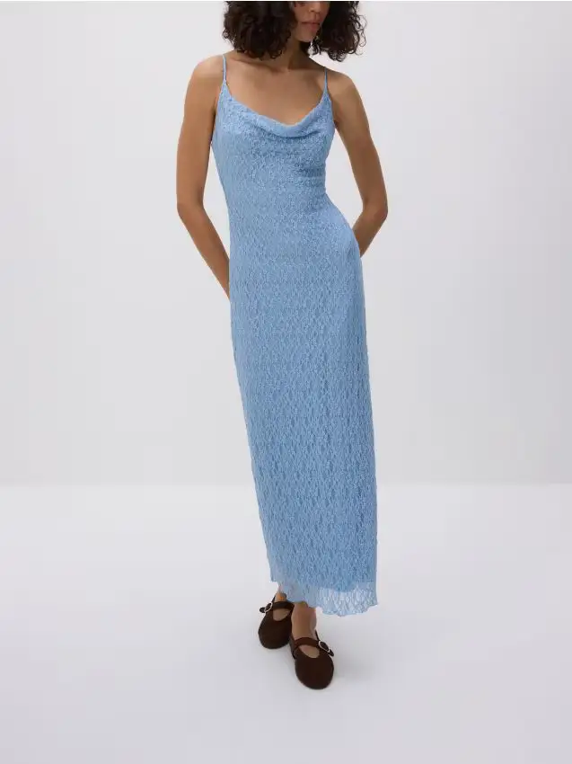 Vestito maxi in pizzo - blu pallido