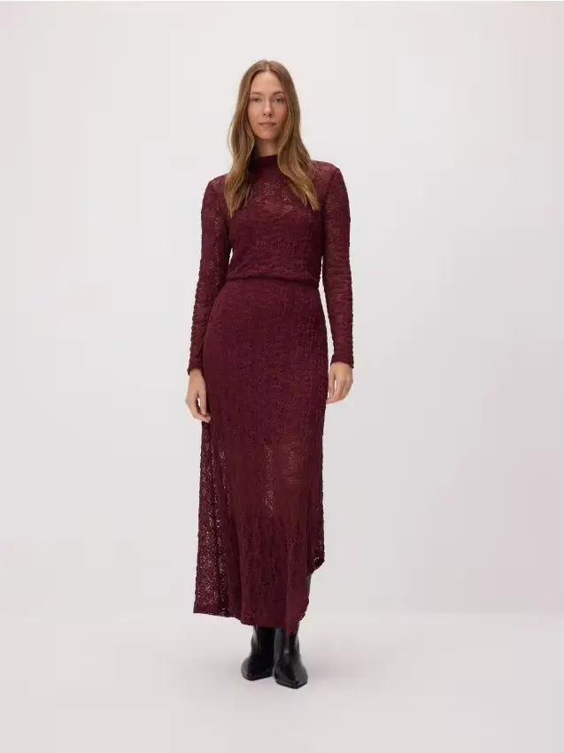 Vestito maxi in pizzo - bordeaux