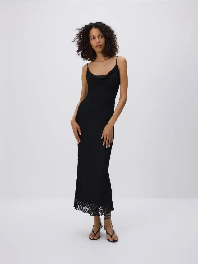 Vestito maxi in pizzo - nero
