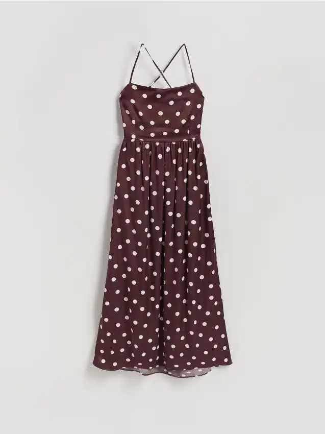Vestito midi a pois - marrone