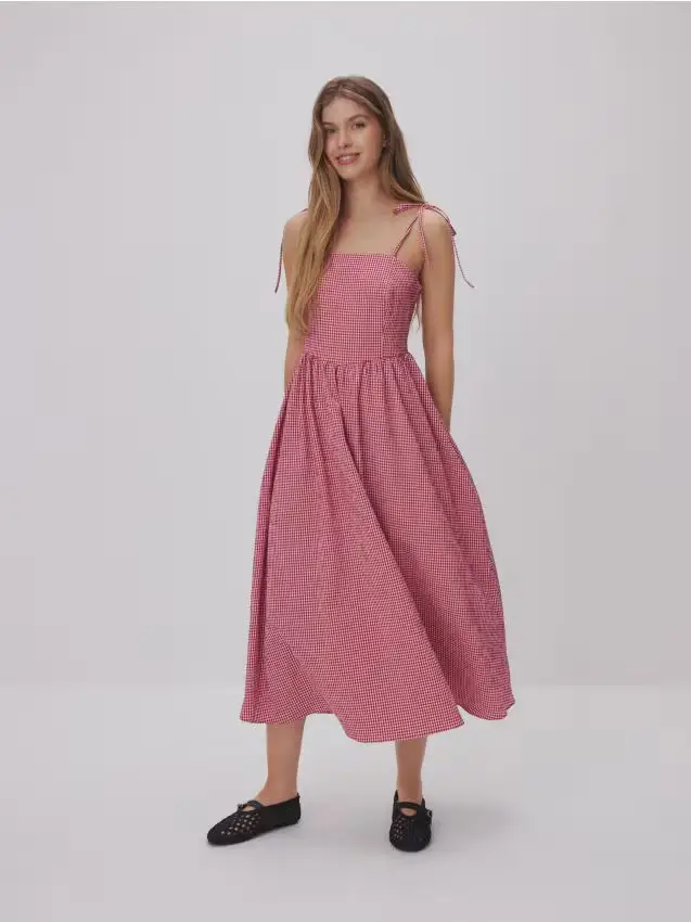 Vestito midi a quadri - rosso