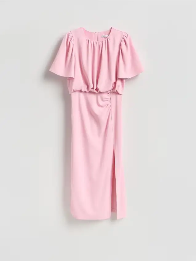 Vestito midi con arricciatura - rosa pastello