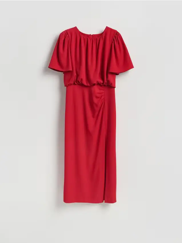 Vestito midi con arricciatura - rosso