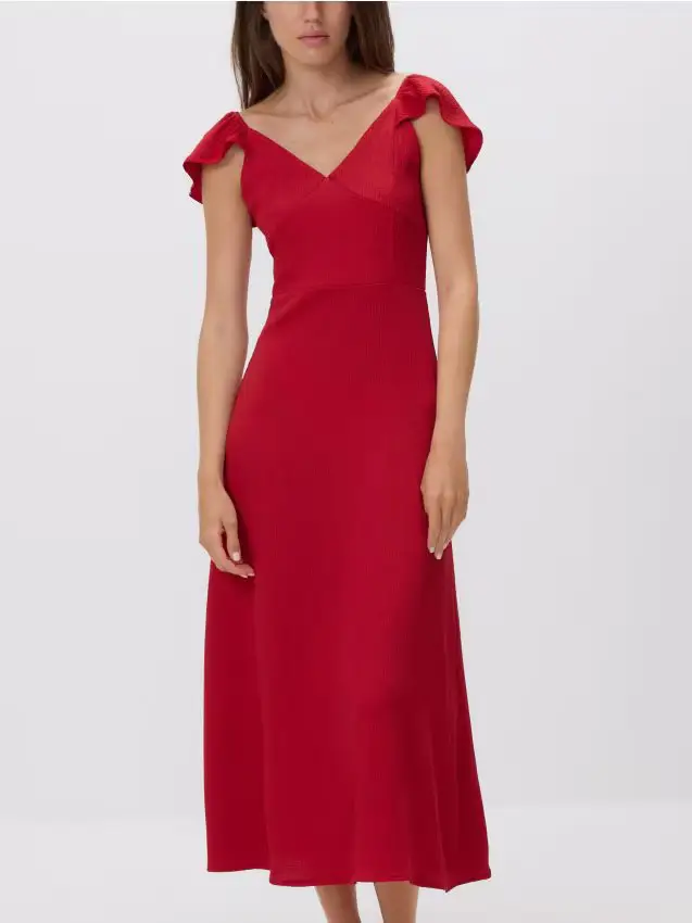 Vestito midi con volant - rosso