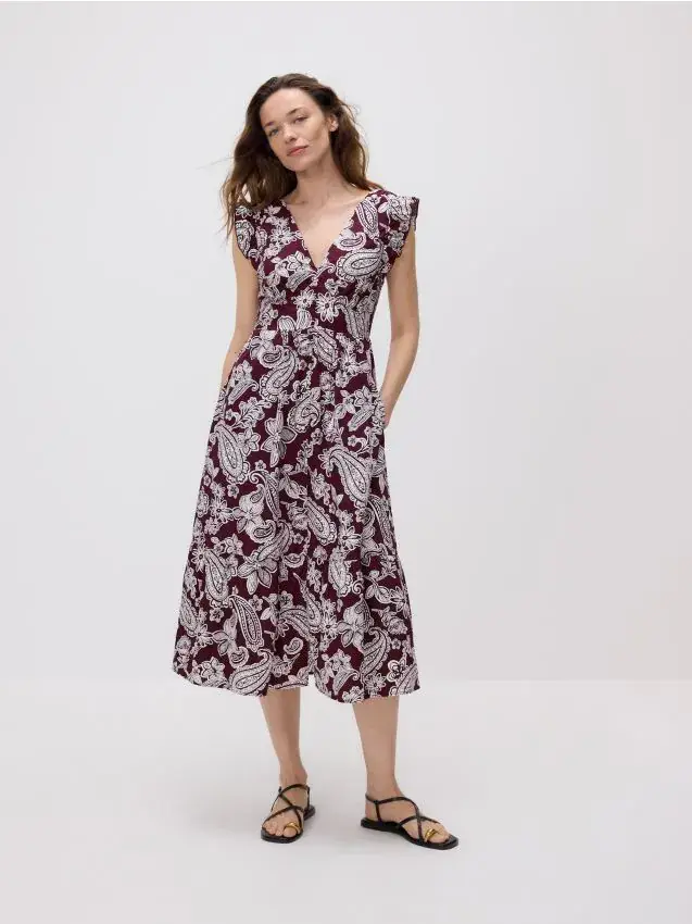 Vestito midi fantasia - maroon