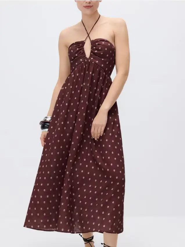 Vestito midi fantasia - marrone