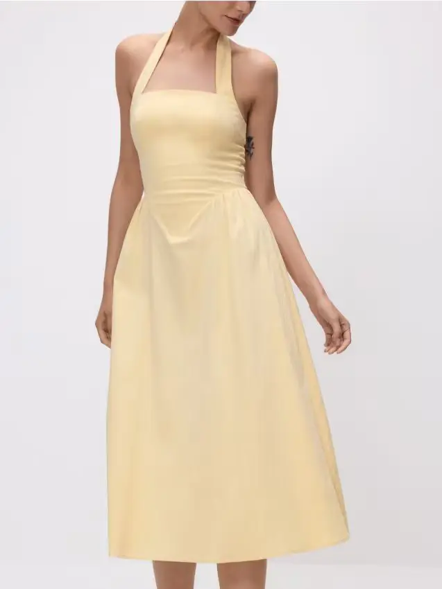 Vestito midi in cotone - giallo chiaro