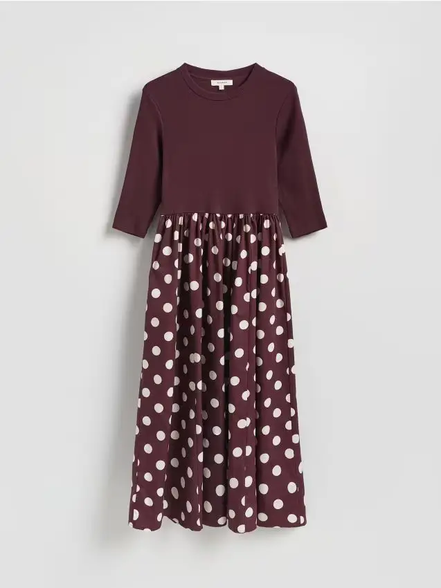 Vestito midi in cotone - mogano