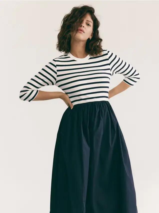 Vestito midi in cotone - multicolore