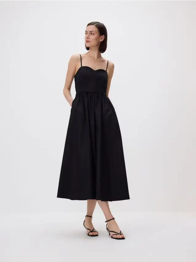 Vestito midi in cotone - nero