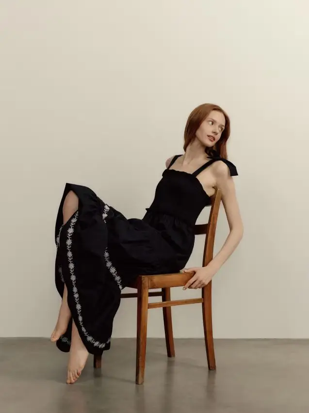 Vestito midi in cotone - nero