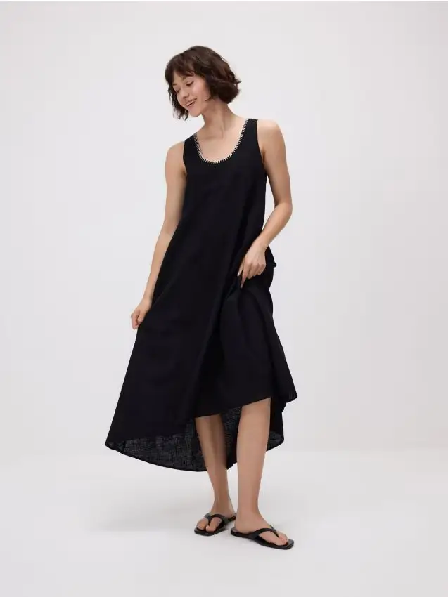 Vestito midi in cotone - nero