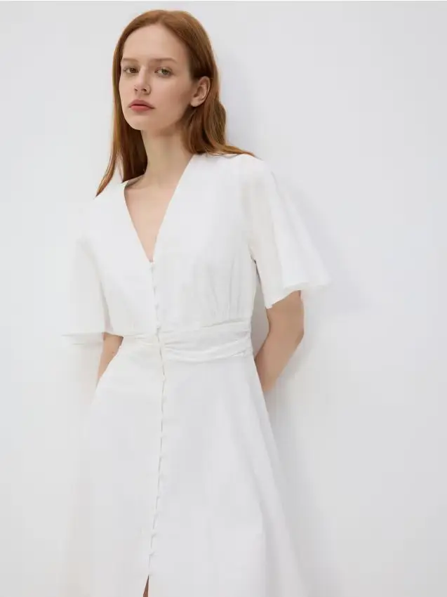 Vestito midi in cotone - panna