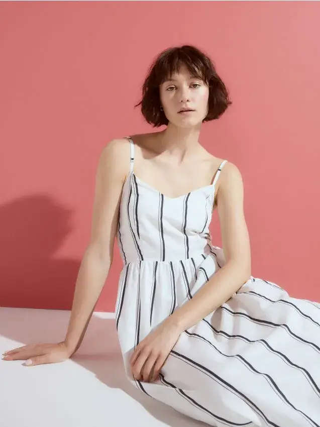 Vestito midi in cotone - panna