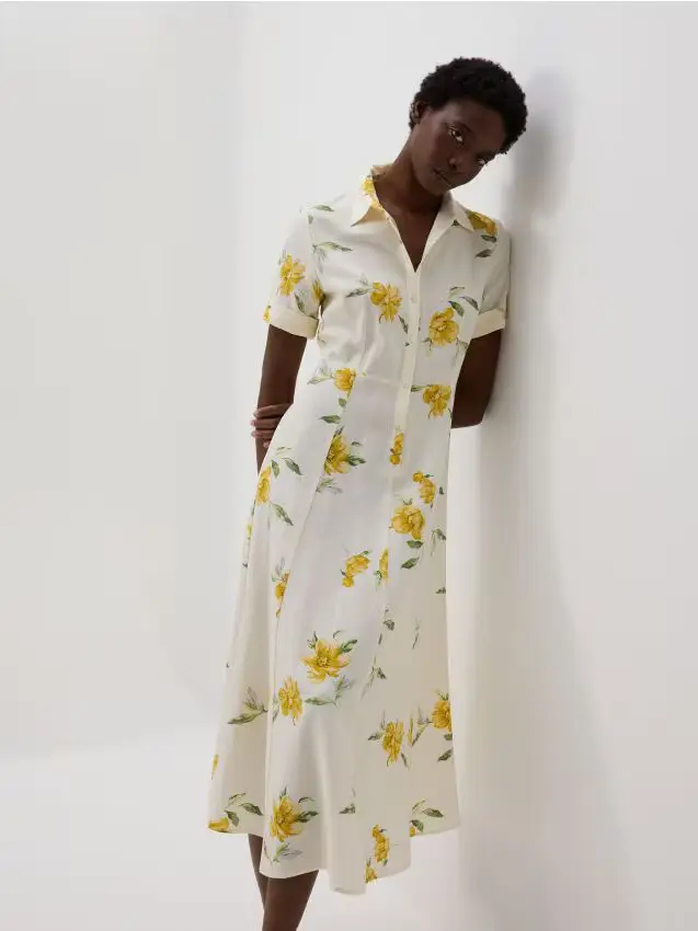 Vestito midi in misto lino - giallo chiaro