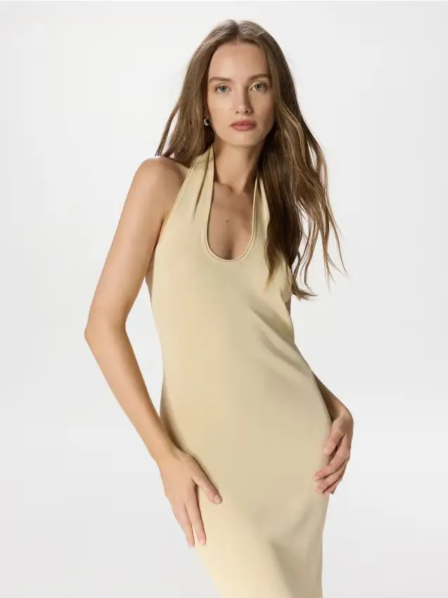 Vestito midi in misto viscosa - beige