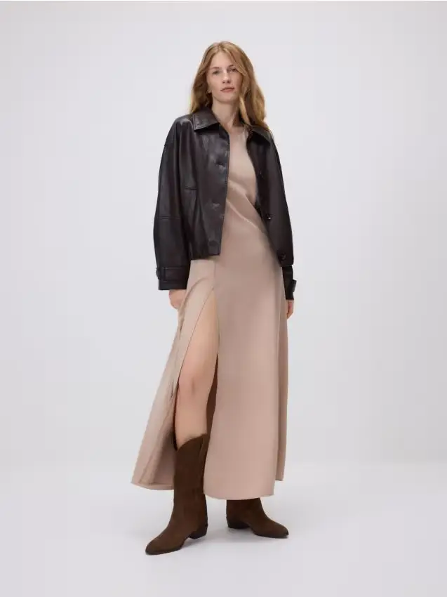 Vestito midi in misto viscosa - beige