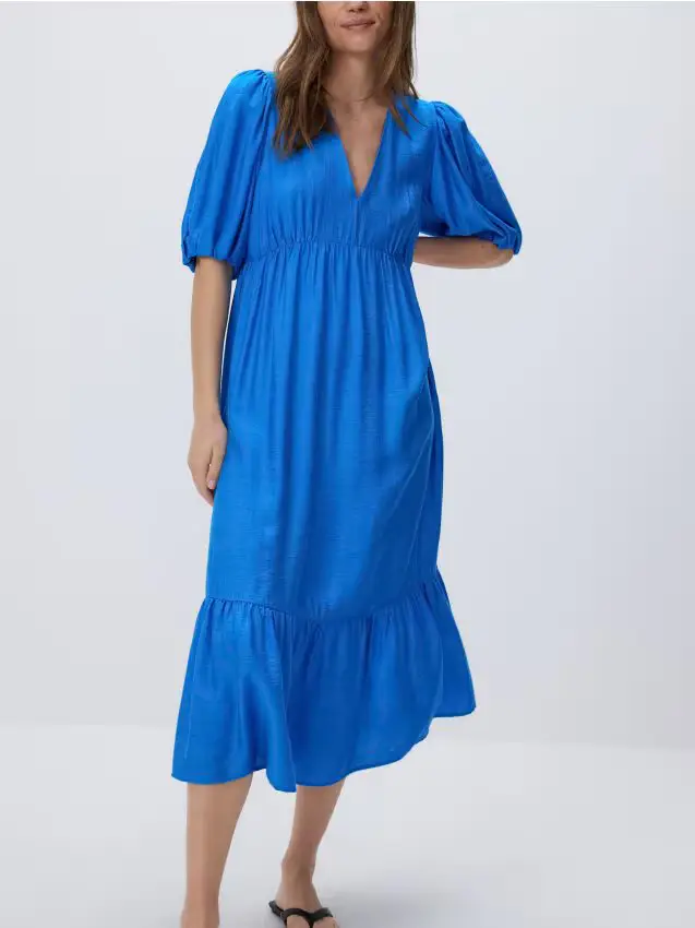 Vestito midi in misto viscosa - blu
