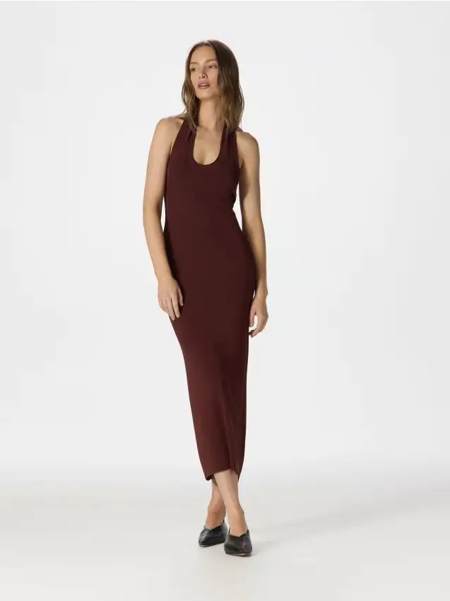 Vestito midi in misto viscosa - marrone