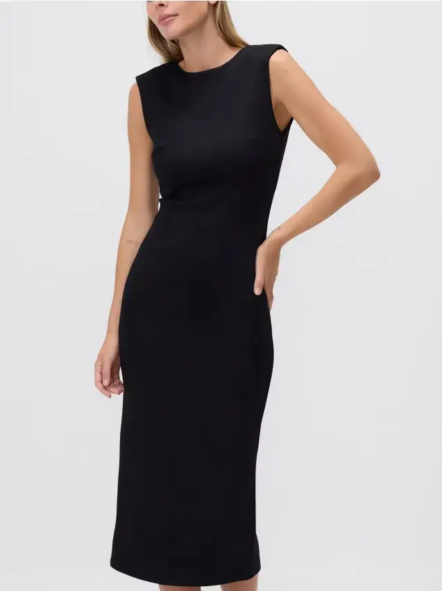 Vestito midi in misto viscosa - nero