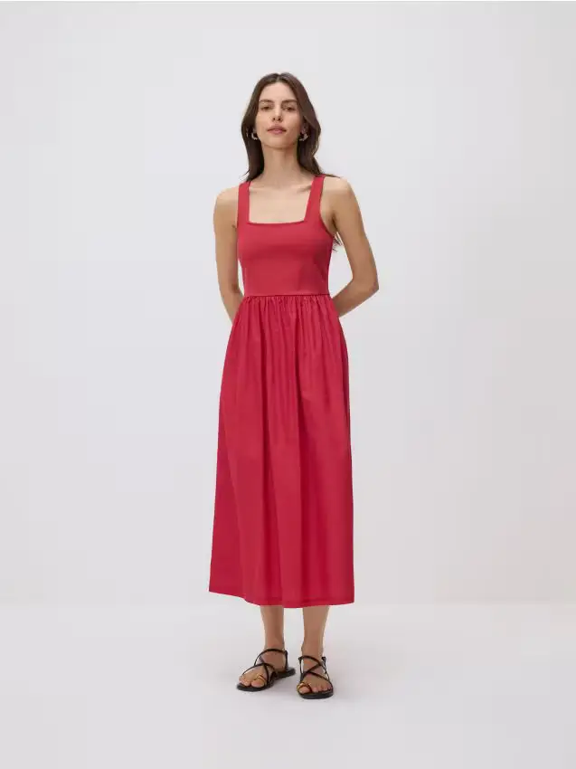 Vestito midi in misto viscosa - rosso