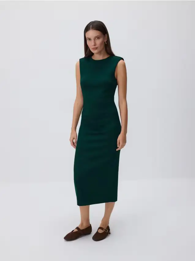 Vestito midi in misto viscosa - verde scuro