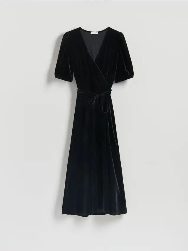Vestito midi in velour - nero