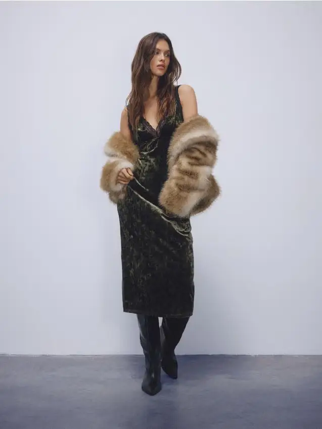 Vestito midi in velour - verde