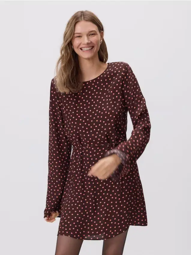 Vestito mini a pois - marrone