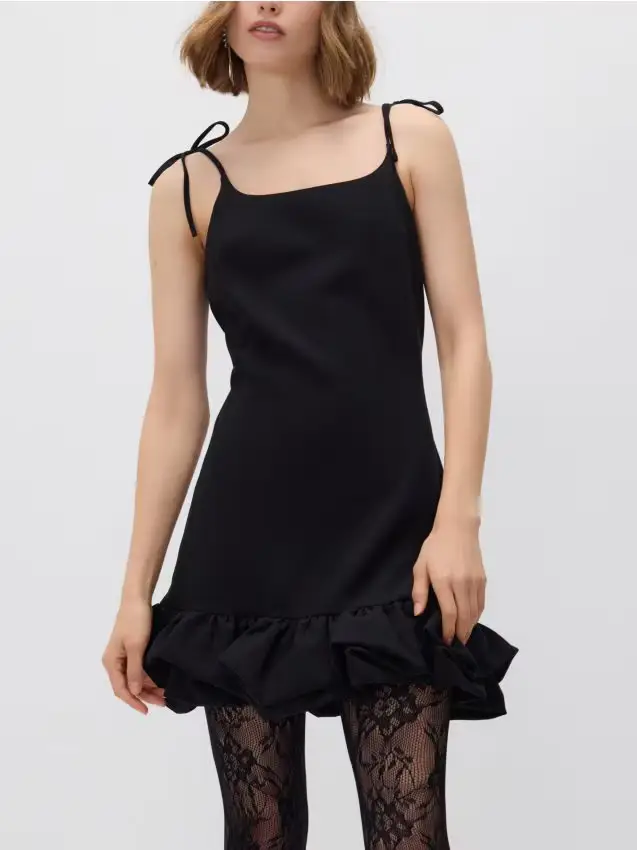 Vestito mini con dettaglio di cravatta - nero