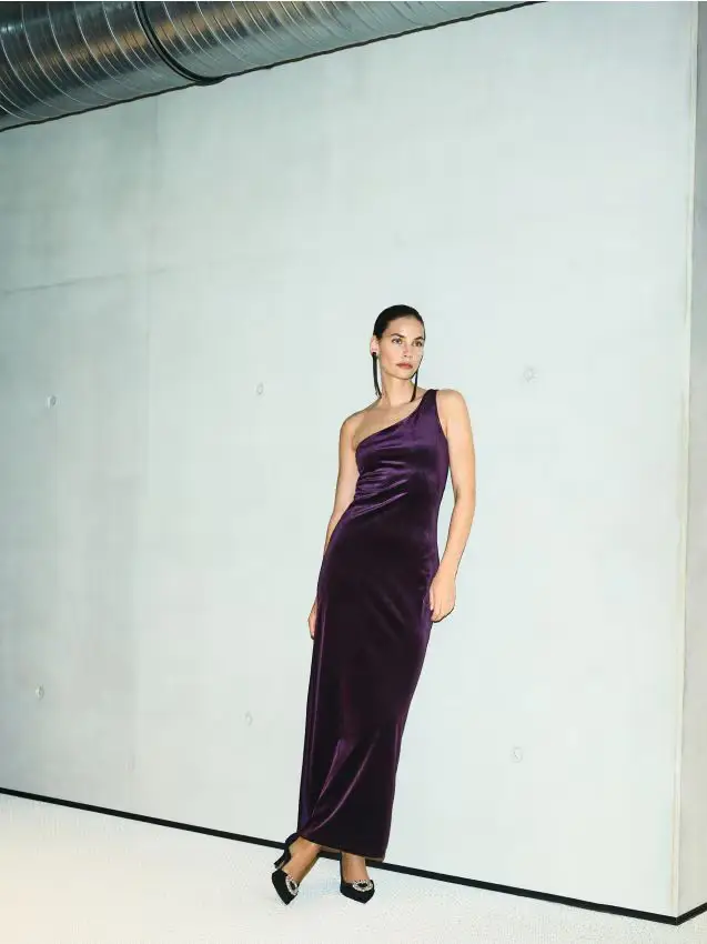 Vestito monospalla - viola scuro