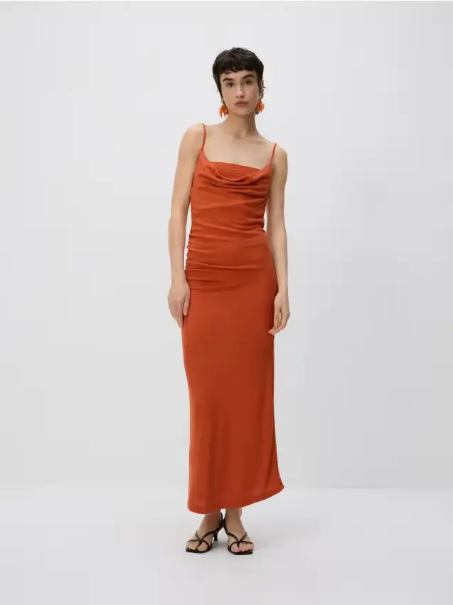 Viskozinė suknelė su petnešėlėmis - mandarino