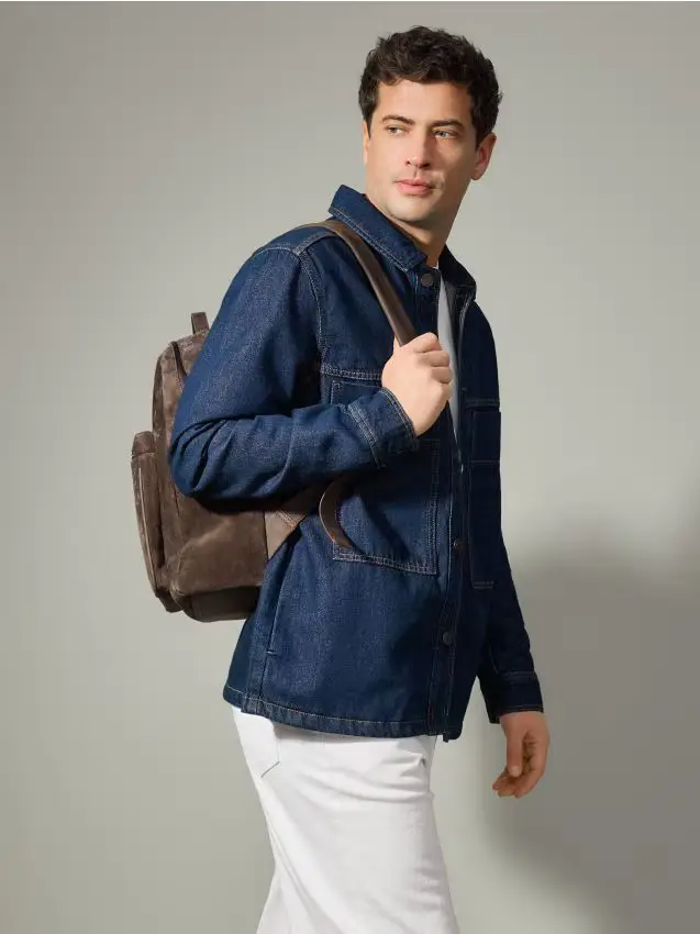 Zaino in suede con manico - marrone scuro