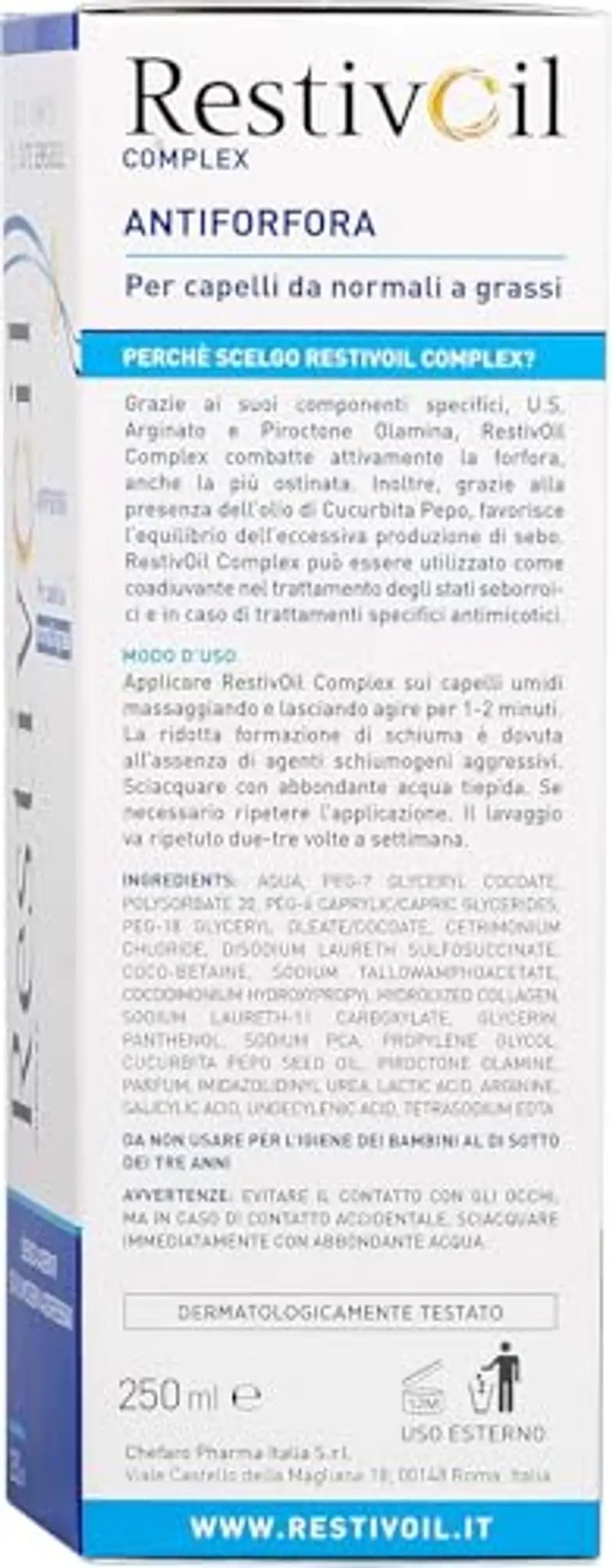 RestivOil Complex Olio Shampoo Delicato Antiforfora per Capelli da Normali a Grassi con Azione Antiseborroica e Anti Prurito, Shampoo Senza Schiuma, 250 ml miniatura 3