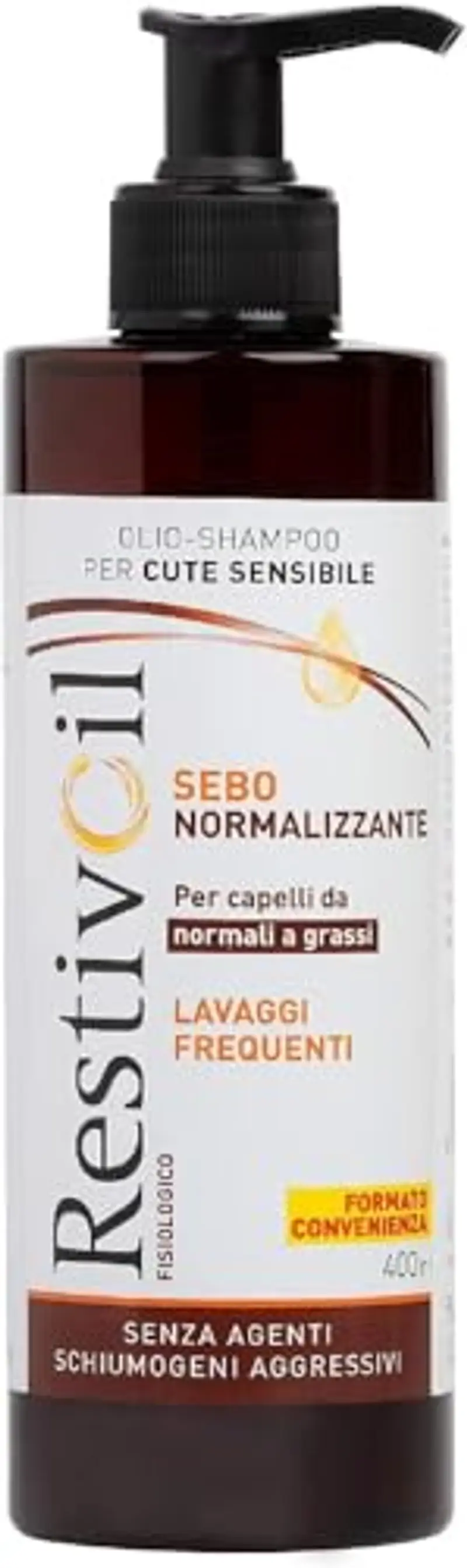 RestivOil Fisiologico Shampoo Nutriente per Capelli, Olio Fisiologico con Azione Idratante Protettiva e Riparatrice, per Capelli da Normali a Grassi, 400 ml