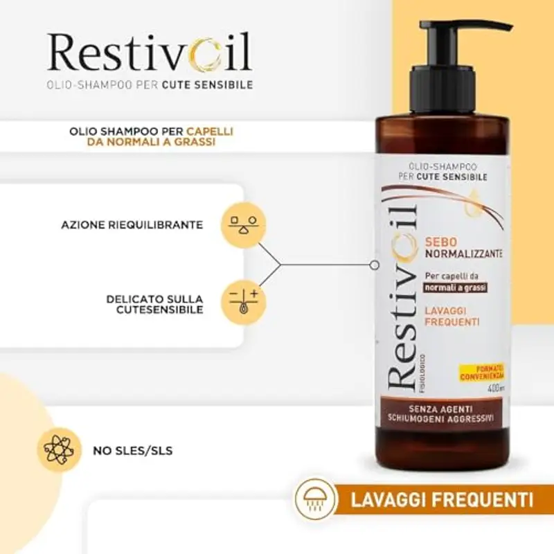 RestivOil Fisiologico Shampoo Nutriente per Capelli, Olio Fisiologico con Azione Idratante Protettiva e Riparatrice, per Capelli da Normali a Grassi, 400 ml miniatura 3