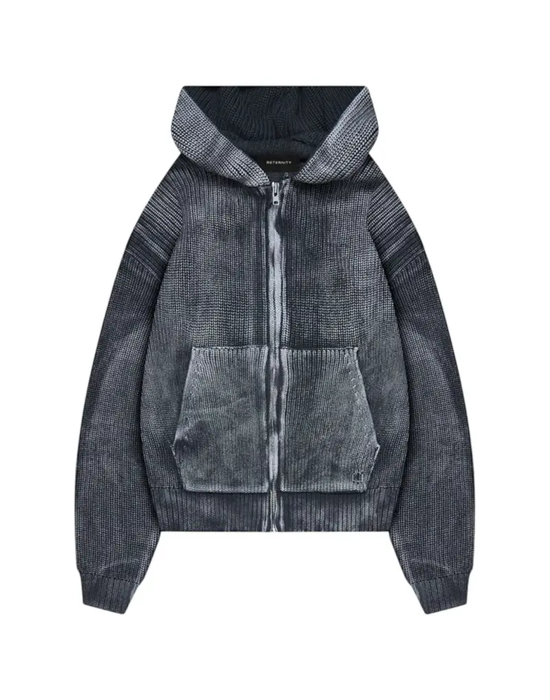 Essential knit zip hoodie maglioncino in cotone con cappuccio con fit cropped - Acid Black S