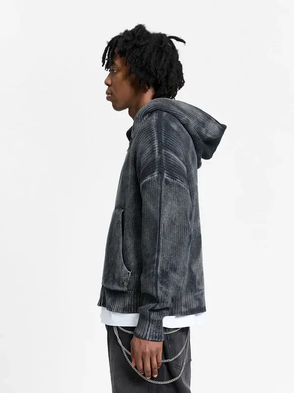 Maglia con zip e cappuccio nero acido miniatura 2