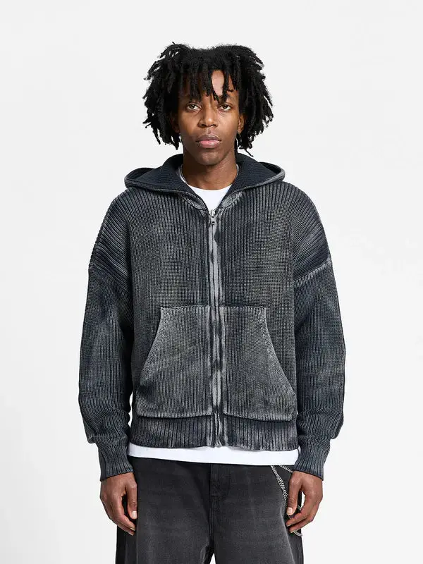 Maglia con zip e cappuccio nero acido