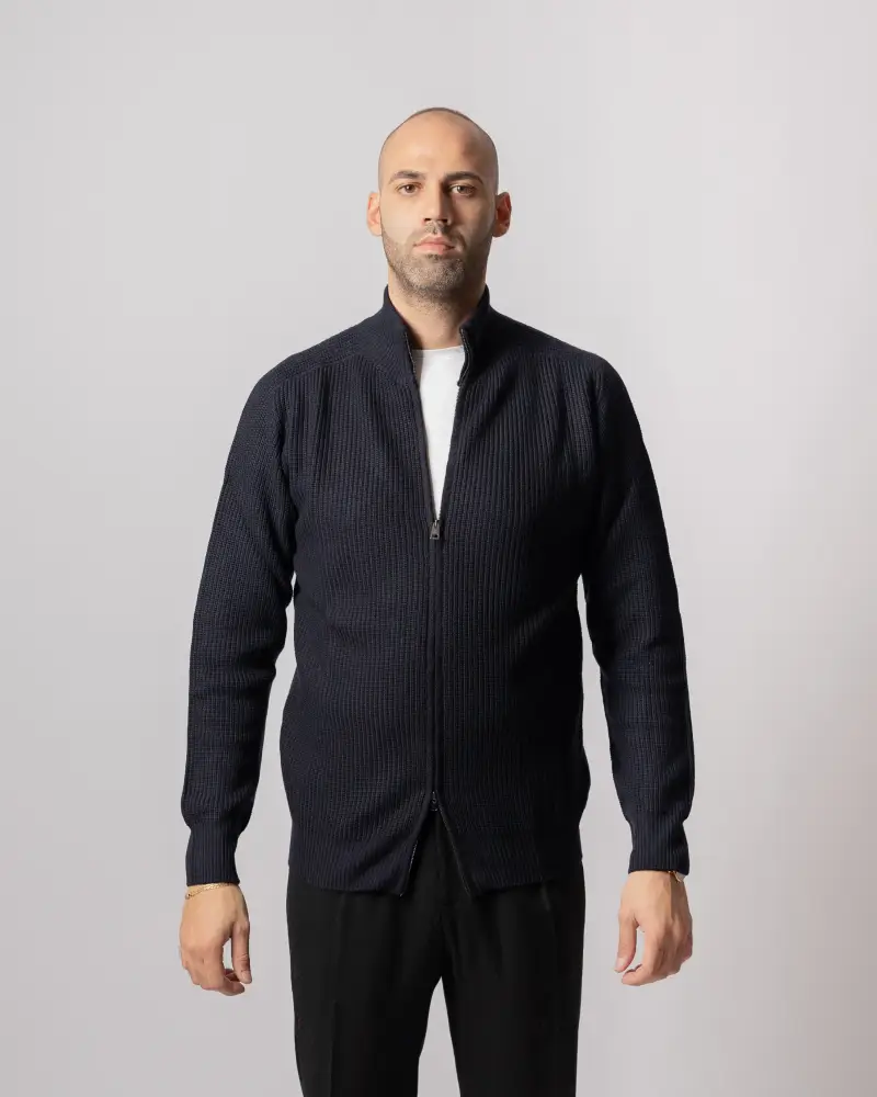 Maglia coste Full zip Blu