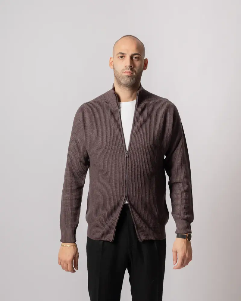 Maglia coste Full zip Moro miniatura 2