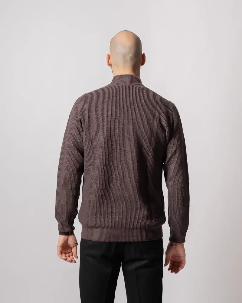 Maglia coste Full zip Moro miniatura 3