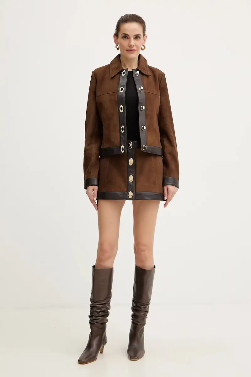 giacca in pelle scamosciata Nanna Marrone miniatura 2