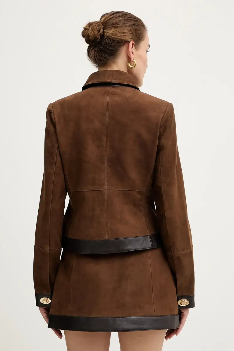 giacca in pelle scamosciata Nanna Marrone miniatura 3