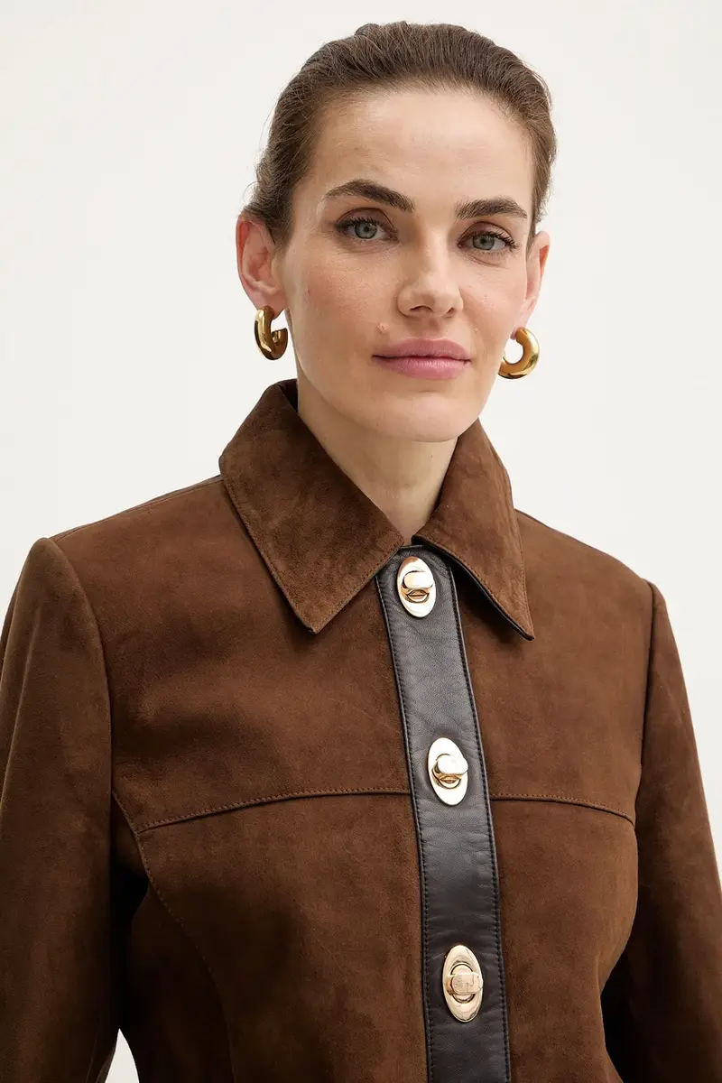 giacca in pelle scamosciata Nanna Marrone miniatura 4