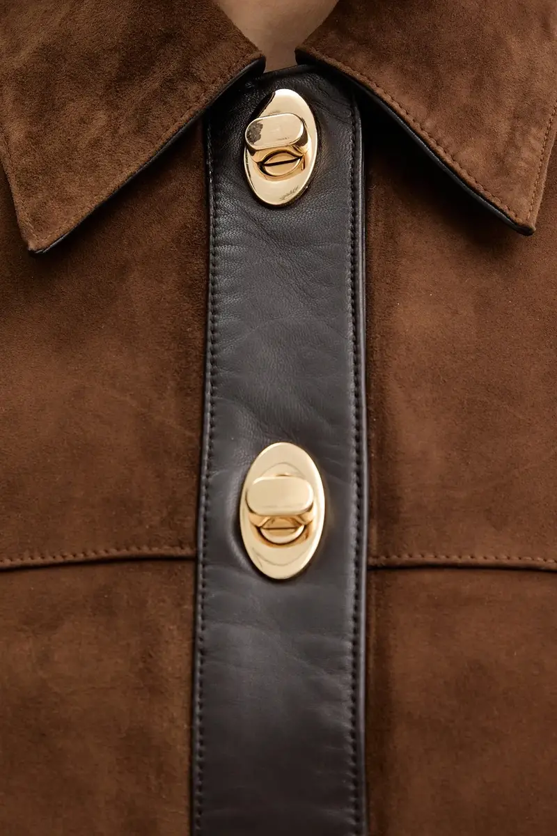 giacca in pelle scamosciata Nanna Marrone miniatura 5