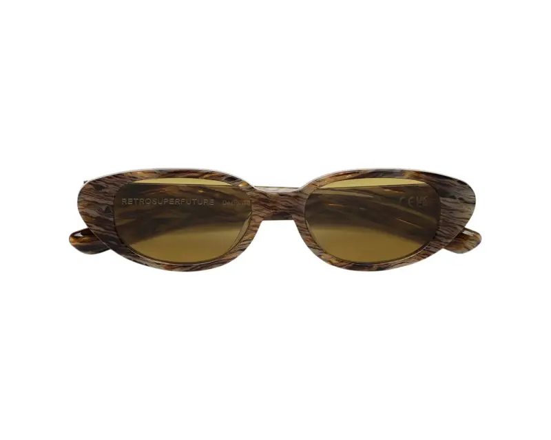 Unisex 14W VEGA GRAFFIATO Occhiali da sole Acetato Marrone Giallo Geometrica Normale miniatura 2